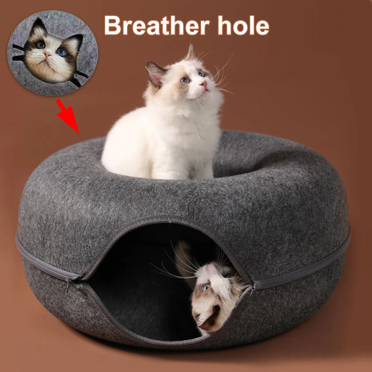 MeowMoon - Interactive Round Small Cat Donut Sleeping Pet Toy
